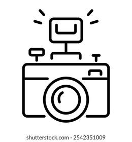 A line icon of a camera with a flash, perfect for capturing moments 