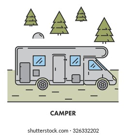 Line icon camper in color. Vector linear logo for web and site