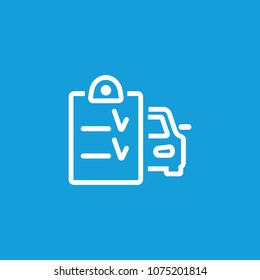 Line icon of car and checklist. Auto service contract, accident report, vehicle registration. Transport concept. Can be used for topics like traffic, service, trade