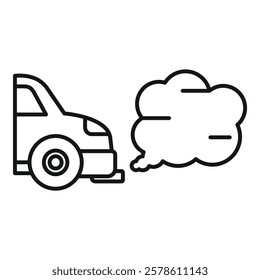 Line icon of a car emitting exhaust fumes, symbolizing air pollution from vehicles