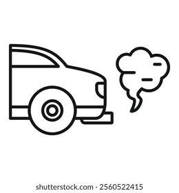 Line icon of a car emitting polluting fumes from its exhaust pipe