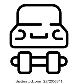 Line icon of a car lifting weights representing the concept of a healthy lifestyle