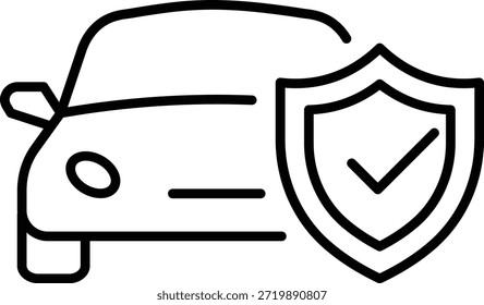 Line icon of a car with a protective shield