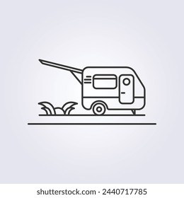 icono de línea de diseño de logotipo vectorial de caravana, para diseño de paquete de campamento de verano, diseño de icono de camping, icono de camioneta camper