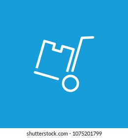 Line icon of cardboard box on cart. Porter, distribution center, warehouse. Delivery concept. Can be used for topics like marketing, transportation, logistics