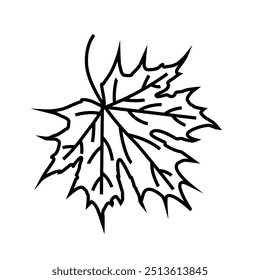 Line icon of cartoon autumn maple leaf isolated on white background.