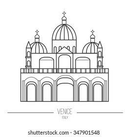 Line icon of cathedral "Basilica di San Marco". Sight of Venice made in modern line style. Perfect for map, web or application.