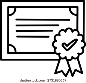 Icono de línea de un certificado con un sello