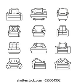 Line icon chair set. Collection of furniture for home interiors. Vector illustration in flat style.