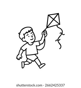 line icon character child flying kite vector on white background
Vector line icon character