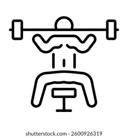 A line icon of a character doing workout in gym 
