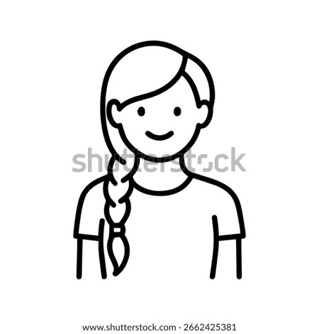 line icon character girl with long braid vector on white background
Vector line icon character
