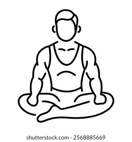 A line icon of a character sitting in concentration pose 
