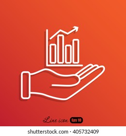 Line icon- chart and hand