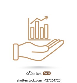 Line icon- chart and hand