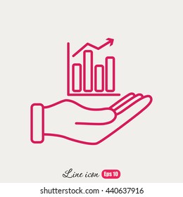 Line icon- chart and hand