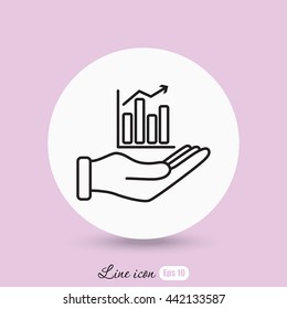 Line icon- chart and hand