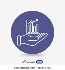 Line icon- chart and hand