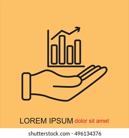 Line icon- chart and hand