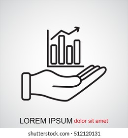Line icon- chart and hand