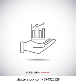 Line icon- chart and hand