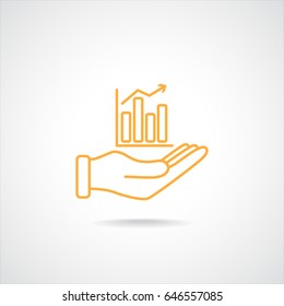 Line icon- chart and hand