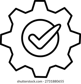 Line icon of a check mark inside a gear