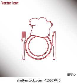 Line icon. Chef icon. Chef hat silhouette and cutlery.