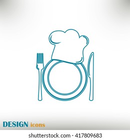 Line icon. Chef icon. Chef hat silhouette and cutlery.