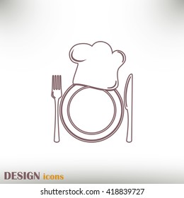 Line icon. Chef icon. Chef hat silhouette and cutlery.