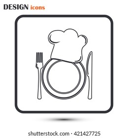 Line icon. Chef icon. Chef hat silhouette and cutlery.
