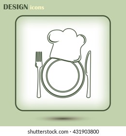 Line icon. Chef icon. Chef hat silhouette and cutlery.