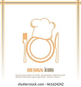 Line icon. Chef icon. Chef hat silhouette and cutlery.