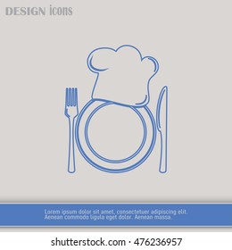 Line icon. Chef icon. Chef hat silhouette and cutlery.