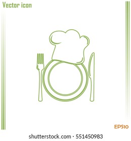 Line icon. Chef icon. Chef hat silhouette and cutlery.