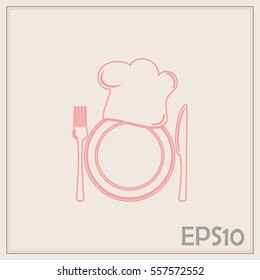Line icon. Chef icon. Chef hat silhouette and cutlery.