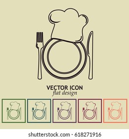 Line icon. Chef icon. Chef hat silhouette and cutlery.