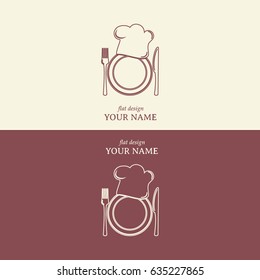 Line icon. Chef icon. Chef hat silhouette and cutlery.