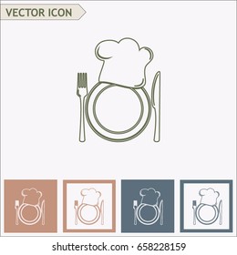 Line icon. Chef icon. Chef hat silhouette and cutlery.