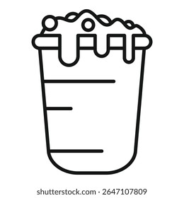 Line icon of a chemistry beaker overflowing with liquid and bubbles, perfect for representing chemical reactions or lab experiments