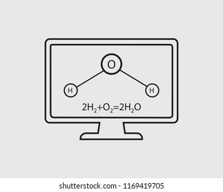Line icon of Chemistry. General Equation and Structural Equation of Water with Computer Screen.