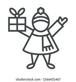 Line icon child with gift. Simple vector illustration with ability to change.