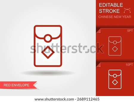Line icon of Chinese red envelope with editable stroke. Simple outline vector illustration for Chinese New Year celebration, money gift, prosperity, and festive graphic design.