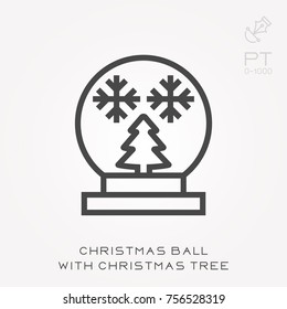 Line icon christmas ball with tree