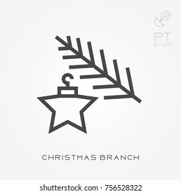 Line icon christmas branch