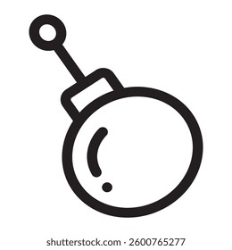 Line icon of a Christmas ornament ball with a hanging loop. Simple outline design representing holiday decoration and festive spirit.