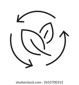Icono de línea de flechas circulares formando un círculo con contexto ecológico, simbolizando la sostenibilidad y el reciclaje. trazo editable. Ilustración vectorial