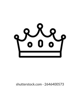 Ícone de linha de uma coroa dourada clássica com pontos simétricos e curvas suaves com algumas joias. Ótimo para temas reais, contos de fadas, governantes medievais e ícones de RPG.