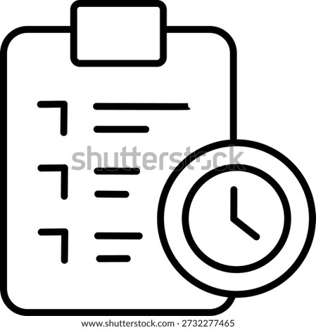 Line icon of clipboard with clock icon
