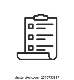 Line icon of a clipboard with text lines and checkmarks. Vector illustration